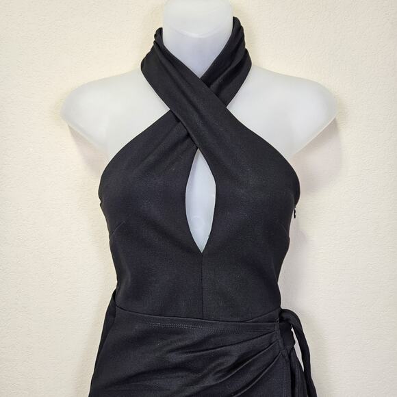 Lovers + Friend Corey Mini Wrap Dress Black Halter Cocktail Night Out Revolve XS - Picture 5 of 16